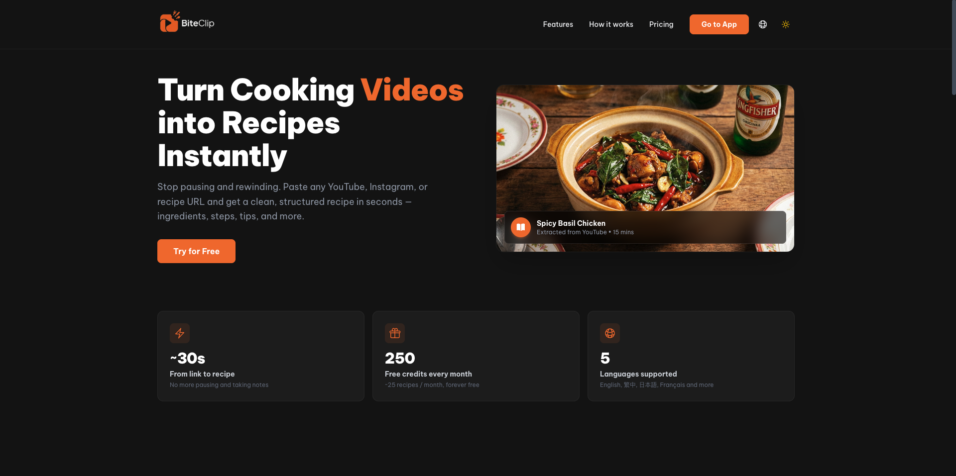 BiteClip — AI Recipe Extraction SaaS